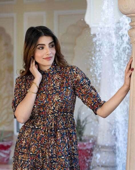 Women Floral Print Midi Fit A-line dress | stylish look
