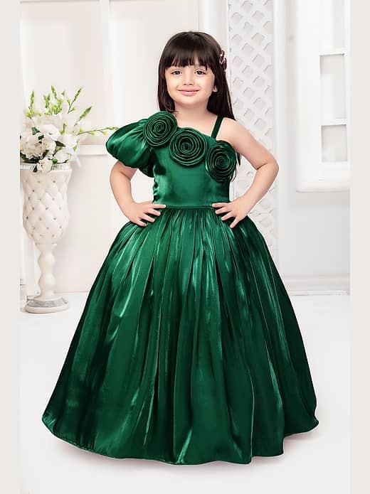 Premium branded |BOUTIQE Satin Dress For Baby Girls (Pack of 1, Green)