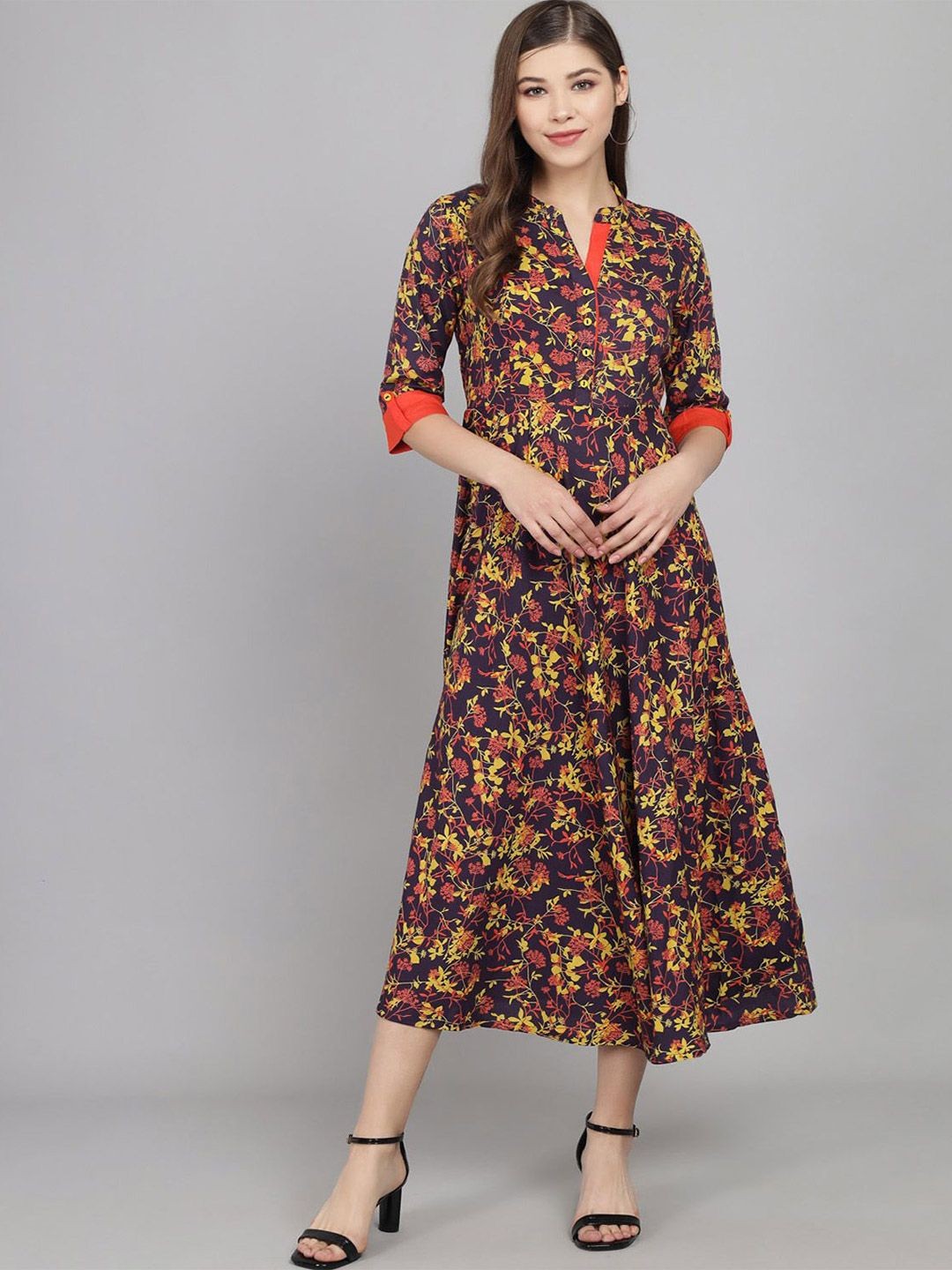 Women Floral Print Midi Fit A-line dress | stylish look