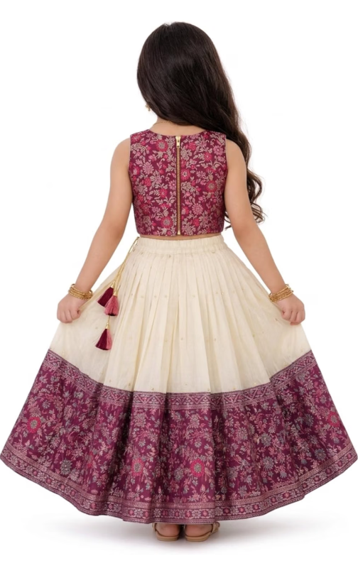 Lehenga Choli Set with Floral Printed Crop Top & Flared Skirt | Traditional for Kids | Wedding, Party & Festival Outfit