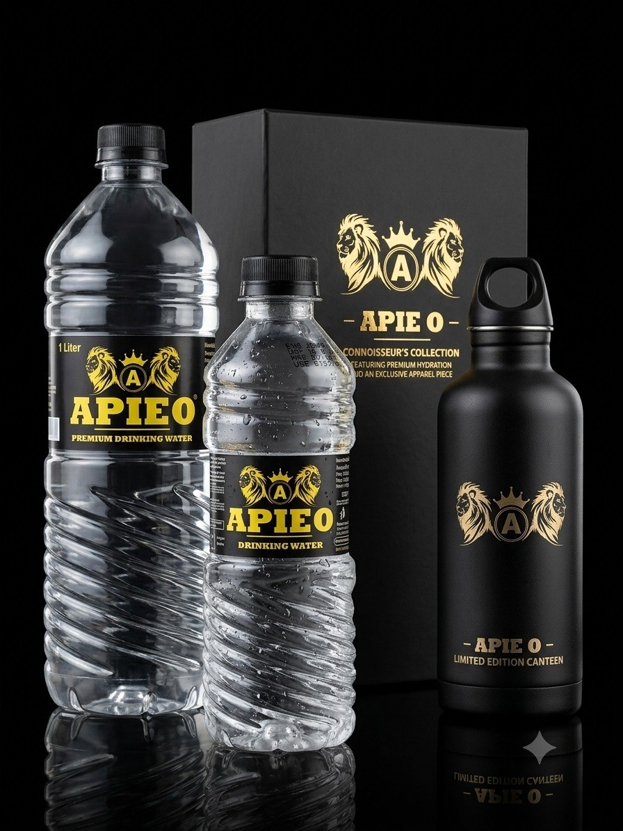 Apieo 24K Gold logo Premium Packaging Design and Premium Bottle Gold Drinking Water
