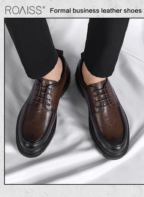Formal Business Leather Shoes for Men Round Toe Lace up Front Low Top Anti Slip Wear Resistant Driving Shoes Lightweight Retro High Fashion Textures Soft Sole Comfort Work Shoes Brown