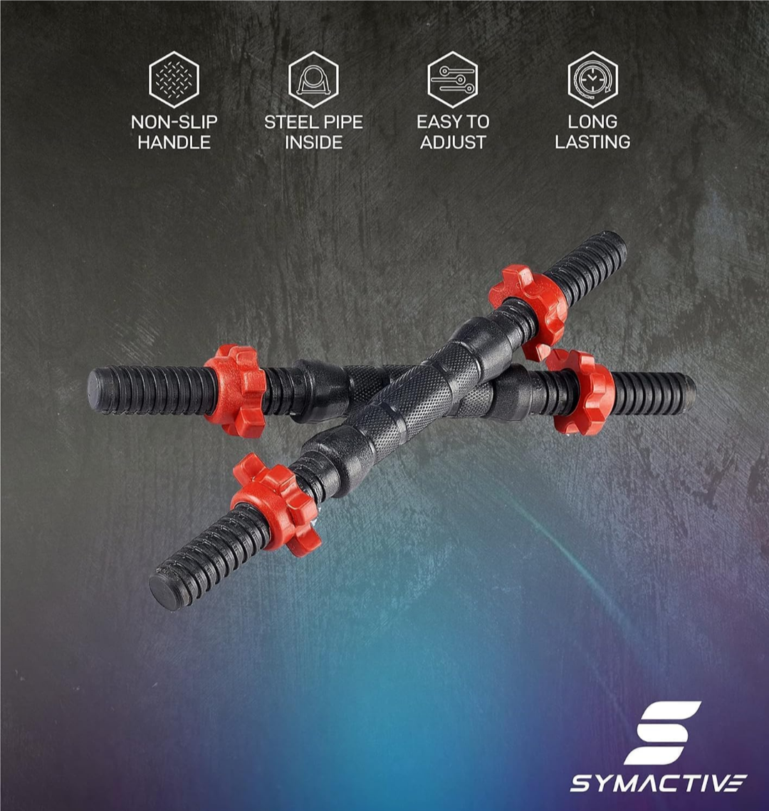 Gpieo Brand - Symactive 20 Kg Adjustable Dumbbell Set – Durable PVC Plates (2kg x 4, 3kg x 4) with Secure Weight-Locking Mechanism, Pair of 14'' Rods & Nuts