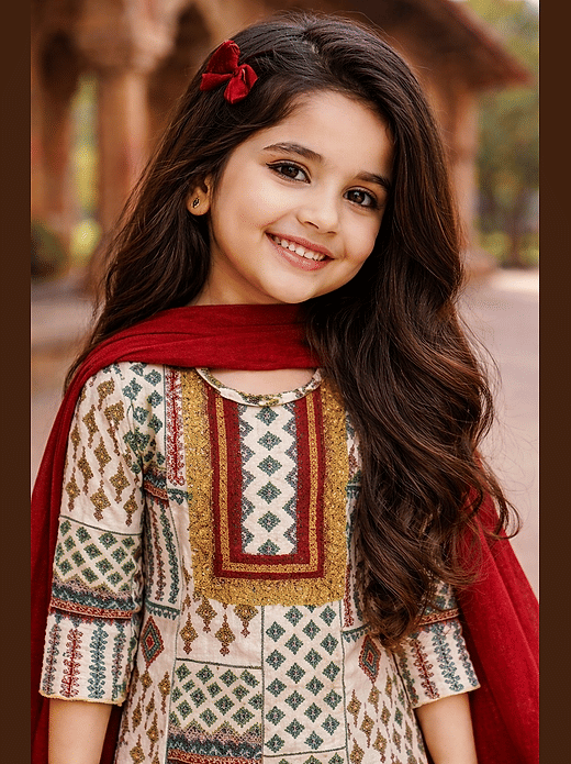 Premium branded |Baby Girls Cotton Blend A-Line Kurti (Pack of 1, Multicolor)