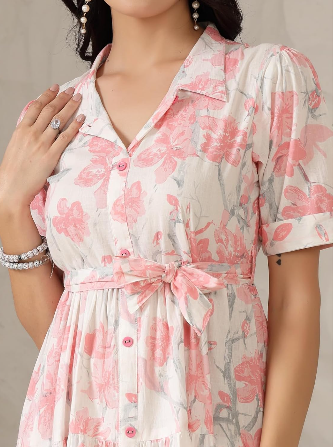Premium Women's Floral Printed Cotton Flared Dress