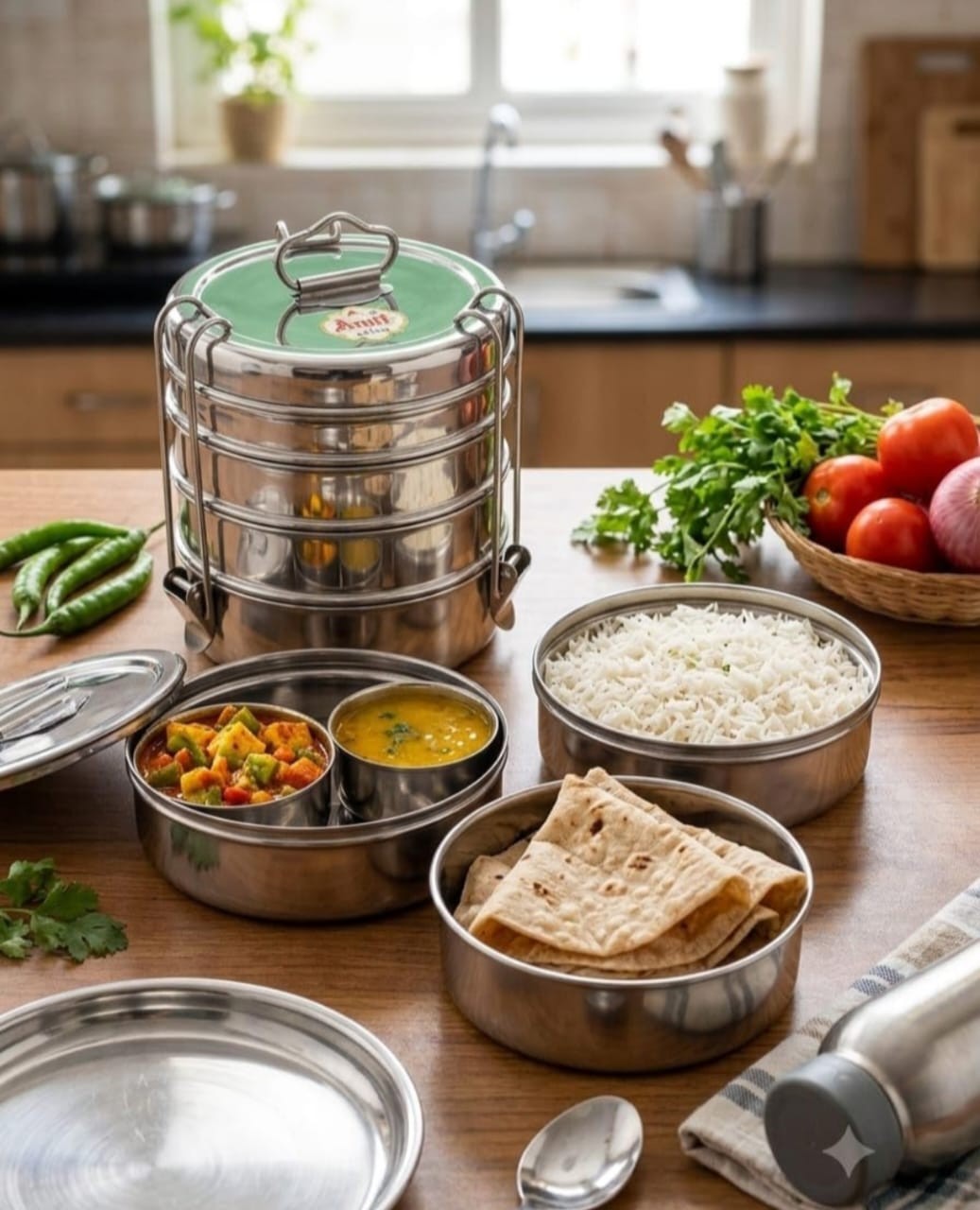 100% Pure Stainless Steel | Lunch Box | Leak Proof Tiffin with Partition | Rectangular Steel Lid Food Container for Office Use, School Kids & Women | Durable Lightweight Daily Metal Lunch Box