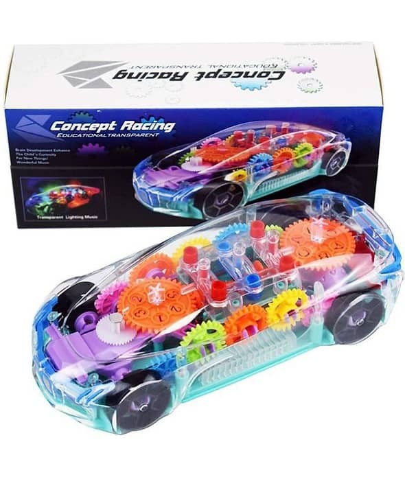 AURAPURO Transparent Concept car 3D Super Car Toy, Car Toy for Kids with 360 Degree Rotation, Gear Simulation Mechanical Car, Sound & Light Toys for Kids Boys & Girls
