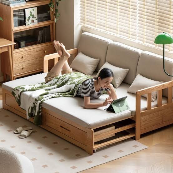 Modern multi-function wooden folding sofa cum bed