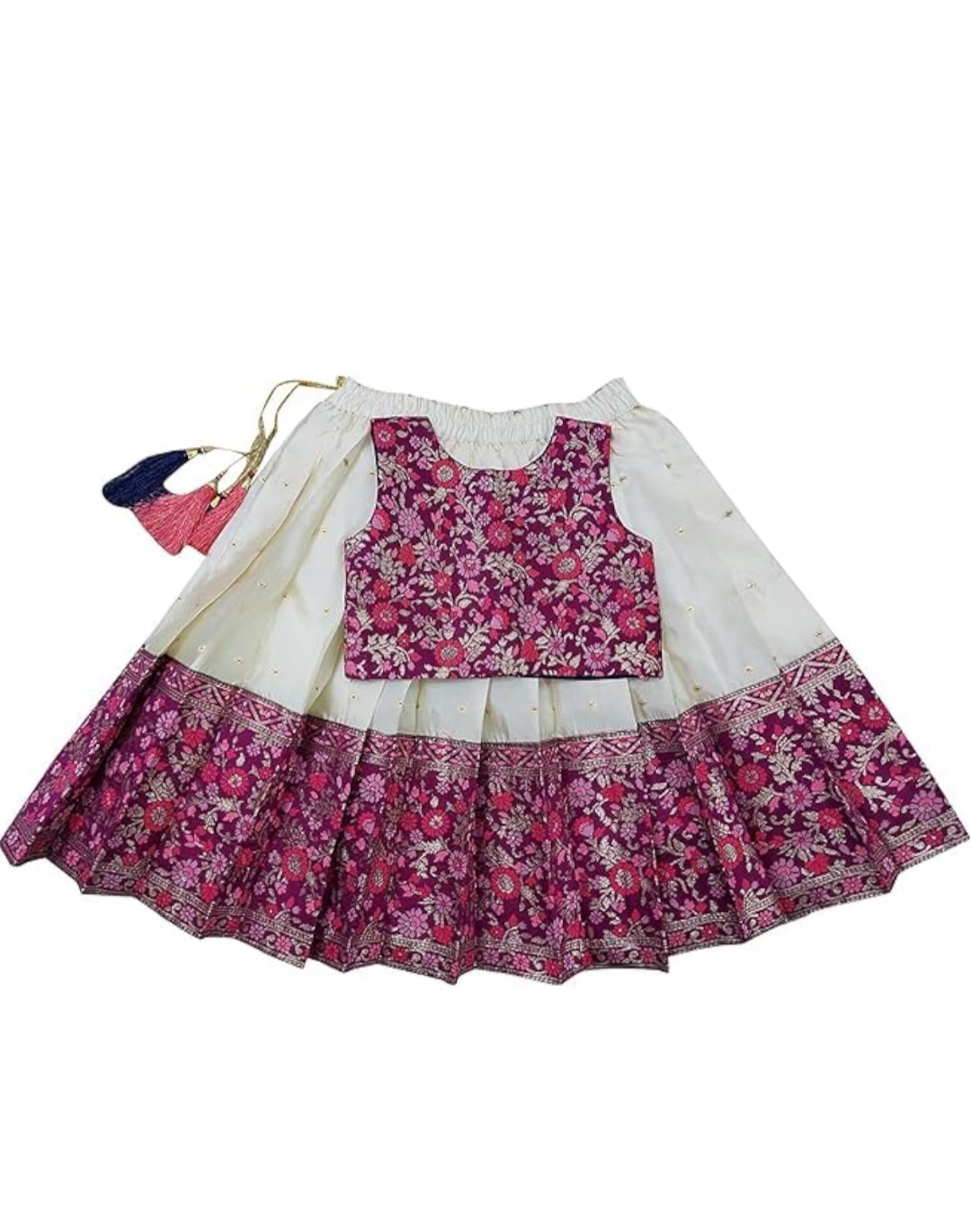 Lehenga Choli Set with Floral Printed Crop Top & Flared Skirt | Traditional for Kids | Wedding, Party & Festival Outfit