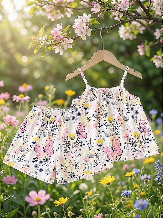 Girls Cotton Blend Top & Pant Set – Pack of 1 (Multicolor)