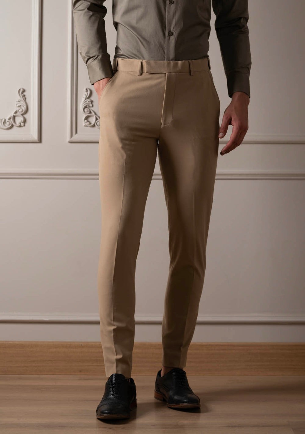 Men's Formal Dress Pants, Slim Fit, Elite Trousers in Créme Brulée