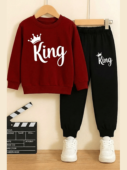 Branded| latestsfashion Boys Cotton Blend T-Shirt & Pants Set ( Maroon, Pack of 1)