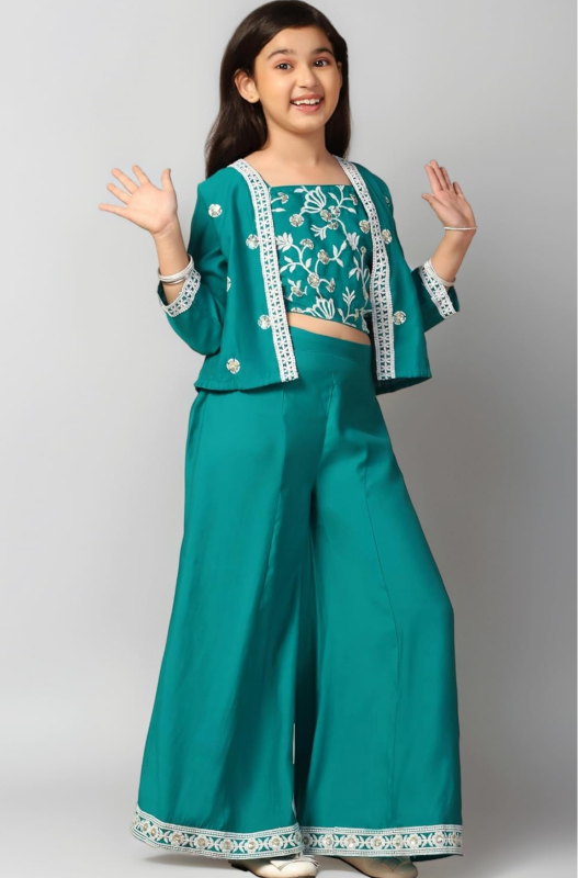 Fashion Girl's Silk Blend Ethnic Top and Palazzo Set |Kids Salwar Suit Set|Indo Western Set