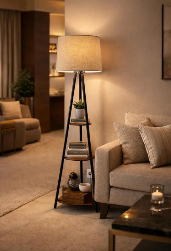 Floor Lamp Brass Antique Finish 5 Feet Height with 16” Diameter Off White LampShade for Living Room, Bedroom, Home Decoration | Led BULB | Wholesale light lamps