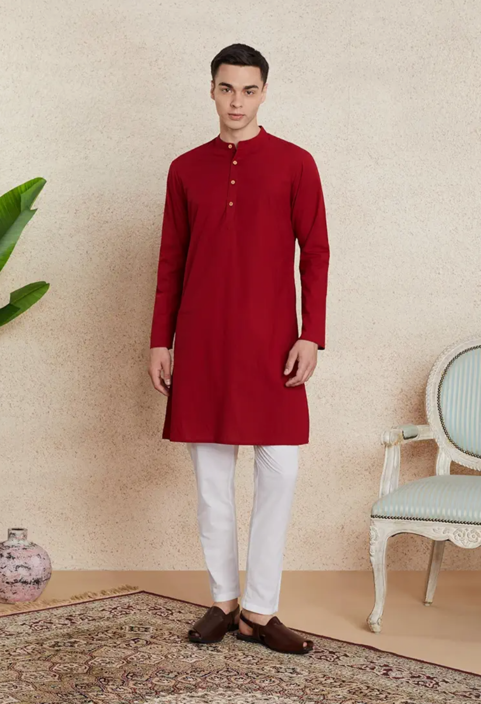 Gpieo Brand - Symbol Men's 100% Cotton Solid Long Length and Pant Set |Casual |Regular Fit - 2pcs (Available in Plus Sizes)