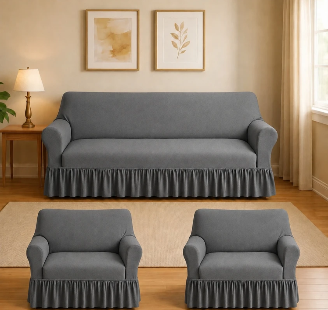 Polycotton 3+1+1 Seater Sofa Plain Cover | lite weight | extra soft (Pack of 3 Grey)