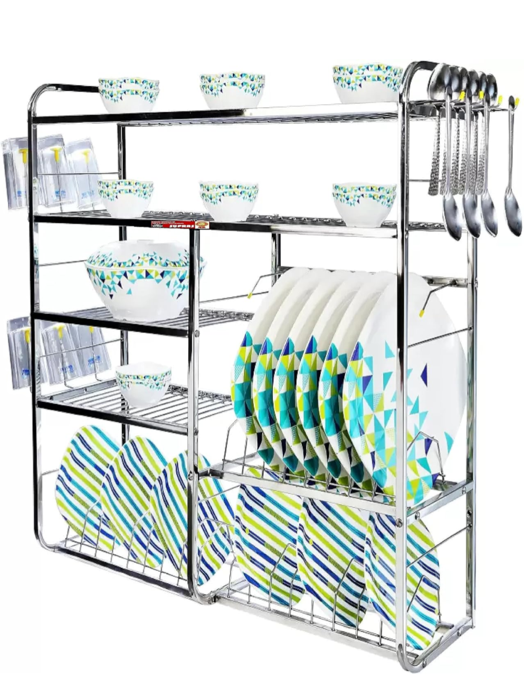 Stainless Heavy Weight Steel 5 Layer Wall Mount Kitchen Racks | Bartan Stand Modular | Kitchen Stand