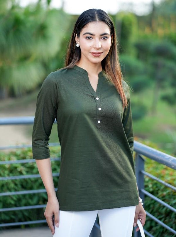 Olive 100% Cotton Short Kurti |Original Premium Kurti |Stylish Kurti | light weight nd extra soft