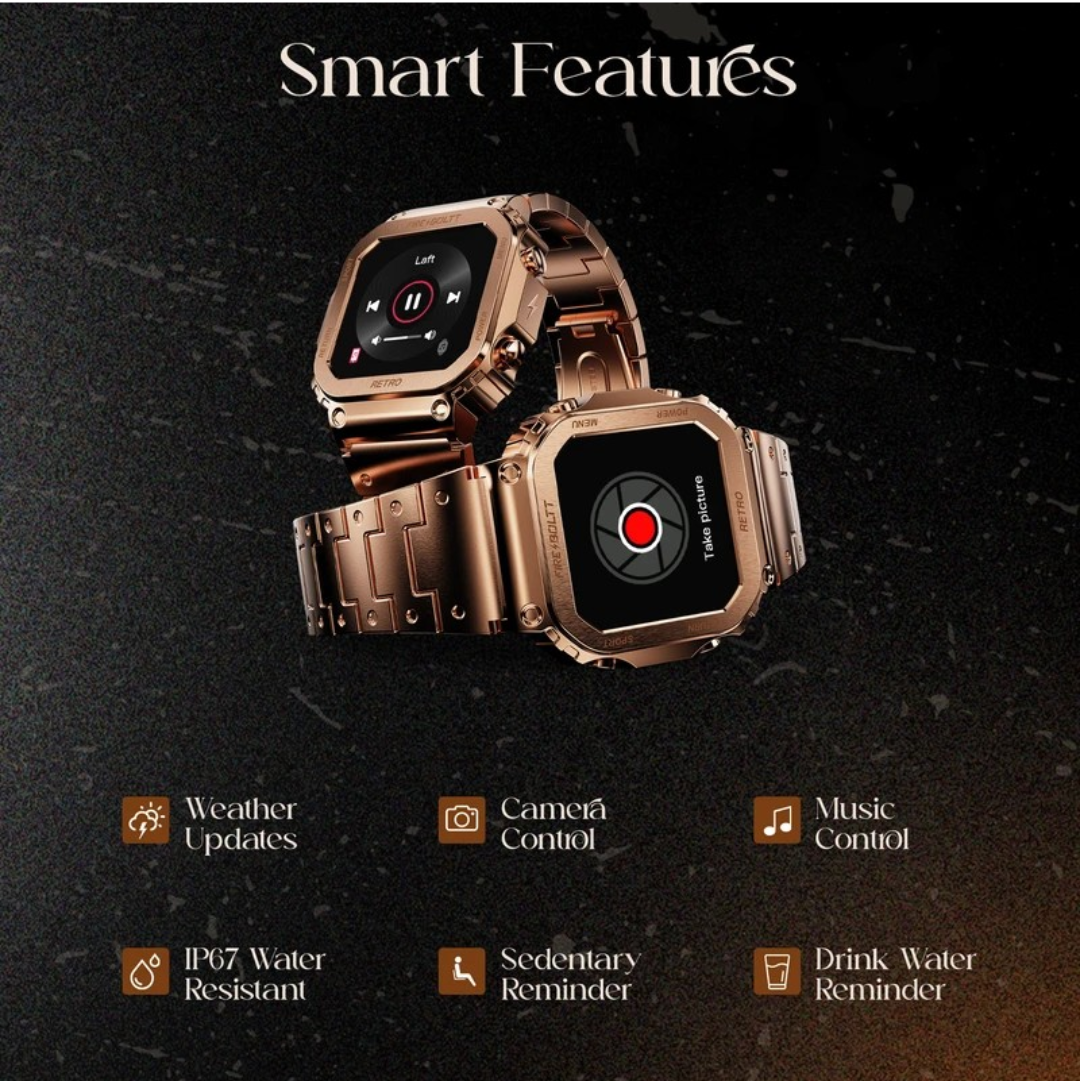Fire-Boltt Retro 39.1mm (1.54) Display, Bluetooth Call, Voice Assistance, Steel Straps Smartwatch (Rose Gold Strap, Free Size)