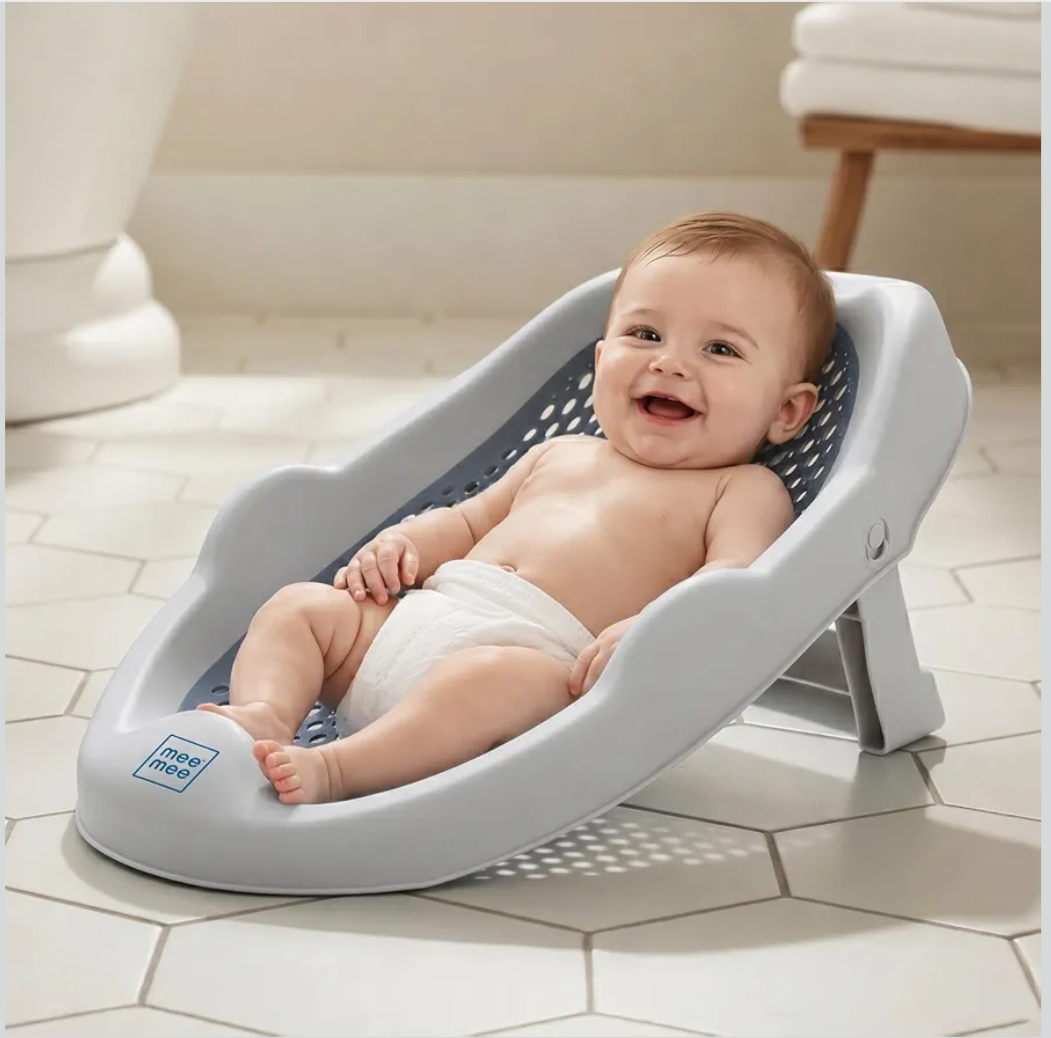 Mini Spa Baby Bath Chair with Spine Support Gel Shield & Adjustable Recline | Anti-Skid Base, Quick-Drain Mesh, BPA-Free Ergonomic Bath Seat for Newborns & Infants, Portable Design