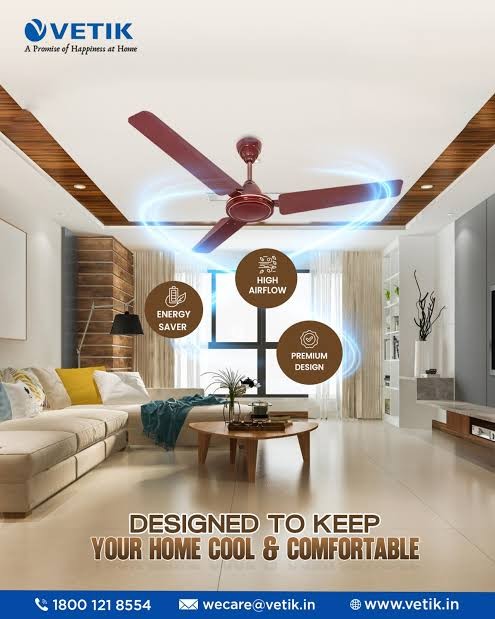 3 Blade High Speed Ceiling Fan, Double Ball Bearing