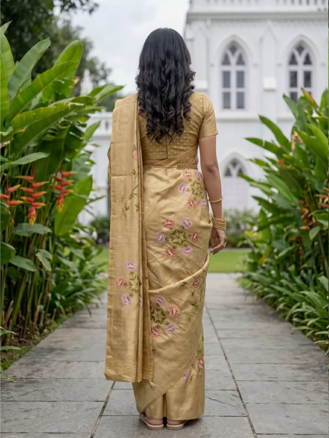 MIMOSA Women's Chiku Art Silk Kanjivaram Saree (Unstitched Blouse) | embrodiary | 6.2