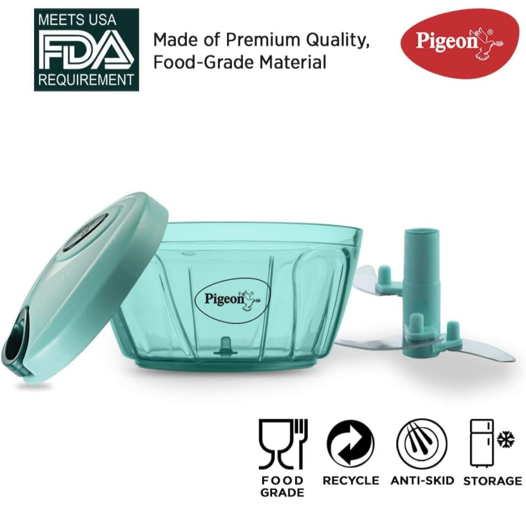 Pigeon Polypropylene Mini Handy and Compact Chopper with 3 Blades for Effortlessly Chopping Vegetables and Fruits for Your Kitchen (12420, Green, 400 ml)