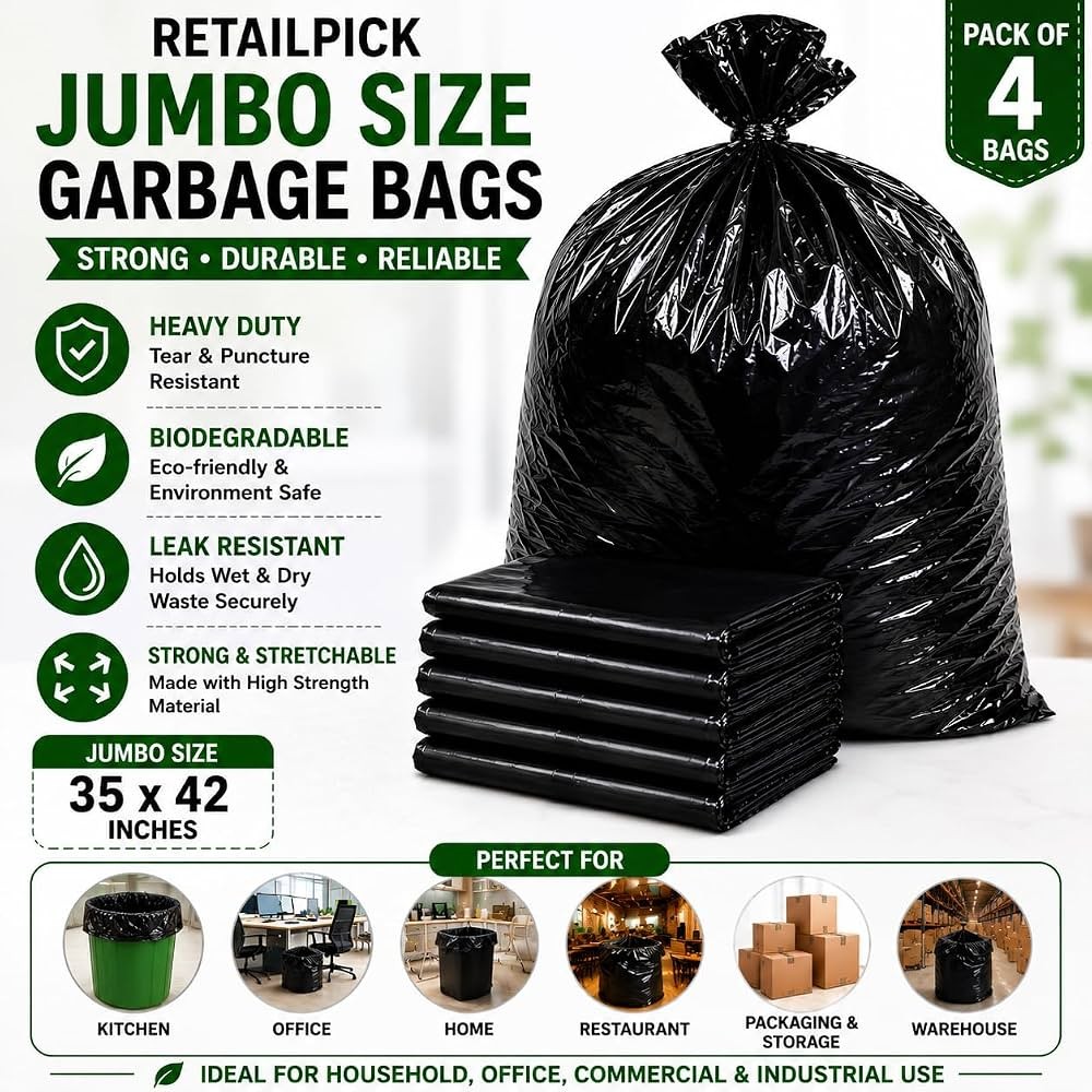 Brand - Garbage Bags | Medium | Per kg Rs.118| | For Dry & Wet Waste | Black