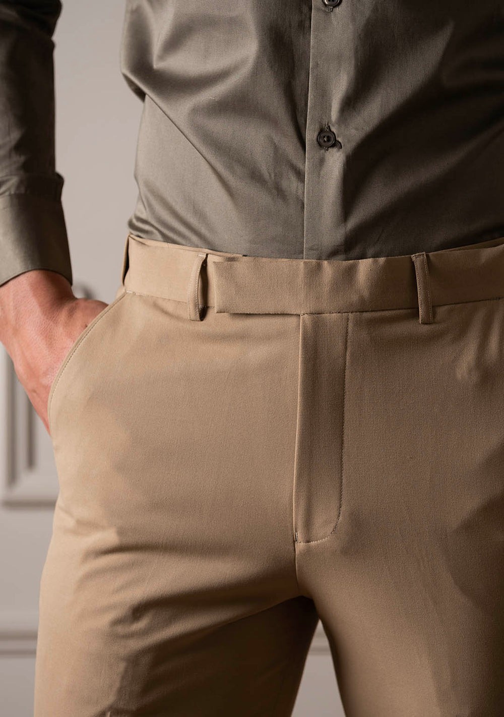 Men's Formal Dress Pants, Slim Fit, Elite Trousers in Créme Brulée