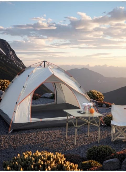 Camping Tent 3–4 Person Pop-Up Automatic Setup, Waterproof & UV Protection, Double Door Lightweight Portable Family Tent for Hiking, Beach & Outdoor Travel – White