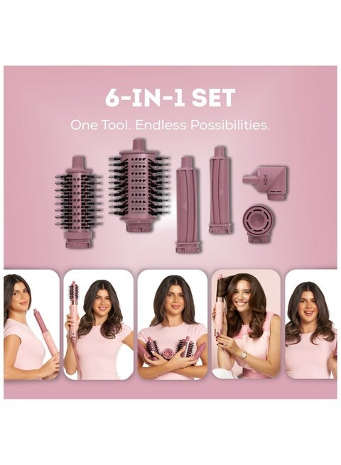 Multi Styler for All Hair Types – 6-in-1 Styling Tool with Auto-Wrap Curlers, Blow Dryer, Round & Oval Brush – 1500W Ionic Hair Styler for Frizz-Free Waves & Salon