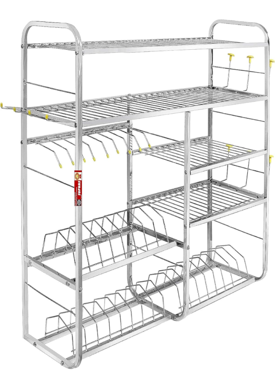 Stainless Heavy Weight Steel 5 Layer Wall Mount Kitchen Racks | Bartan Stand Modular | Kitchen Stand
