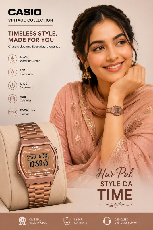 Casio Vintage Series Digital Rose Gold Dial Women's Watch-B640WC-5ADF
