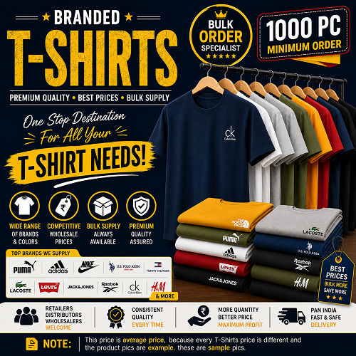 Branded Surplus Wholesales Pack of 1,000 Men S, M, L, XL, XXL, Striped, Self Design with Multi color and Size T-Shirt