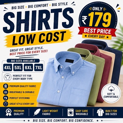 Pack of 10,000 Men 4xl, 5xl, 6xl, 7xl with Multi Design, color and Size Shirts