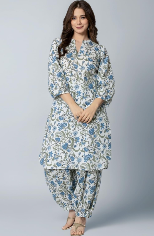 Women Pure Cotton Printed Straight Kurta Set with Palazzo Pants - Ethnic Wear
