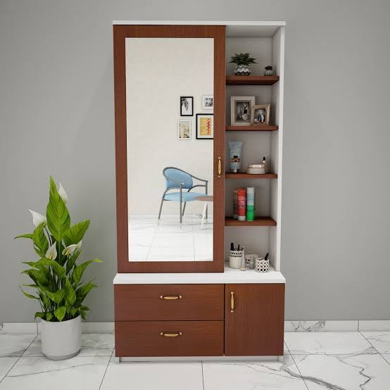 Wood Single Door Wooden Vanity Dressing Table (Modern) | Pre-Assembled Furniture with Mirror | Makeup & Accessories Storage