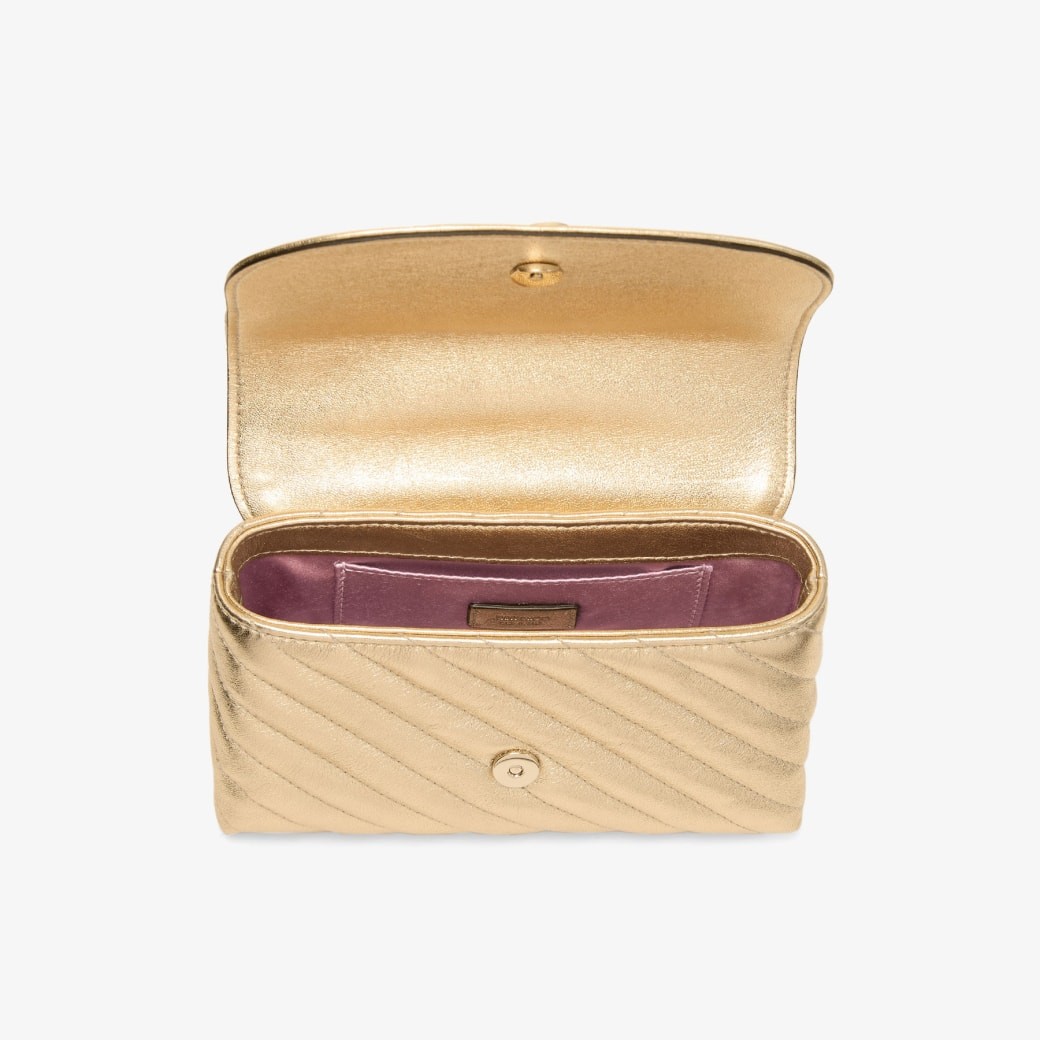 Curve Cross Body Small Gold Quilted Metallic Nappa Leather Crossbody Bag