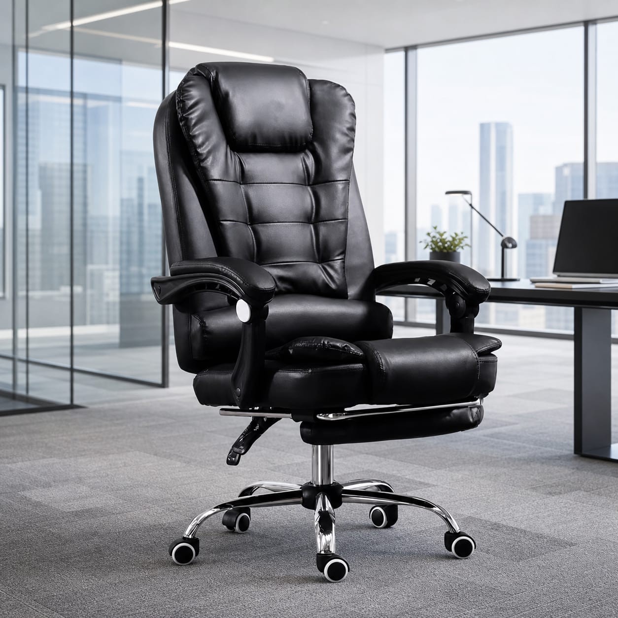 Office chair Black & Brown Leatherette High Back Adjustable Arm, Ergonomic Office Chair