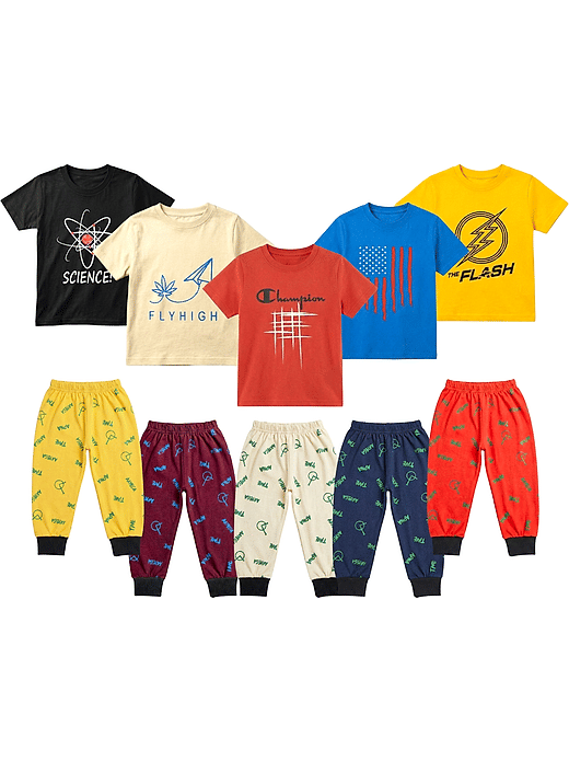 Branded wear Pack of 5 Boys Cotton Blend T-Shirt & Pants Set (Multicolor)| Kids dresses