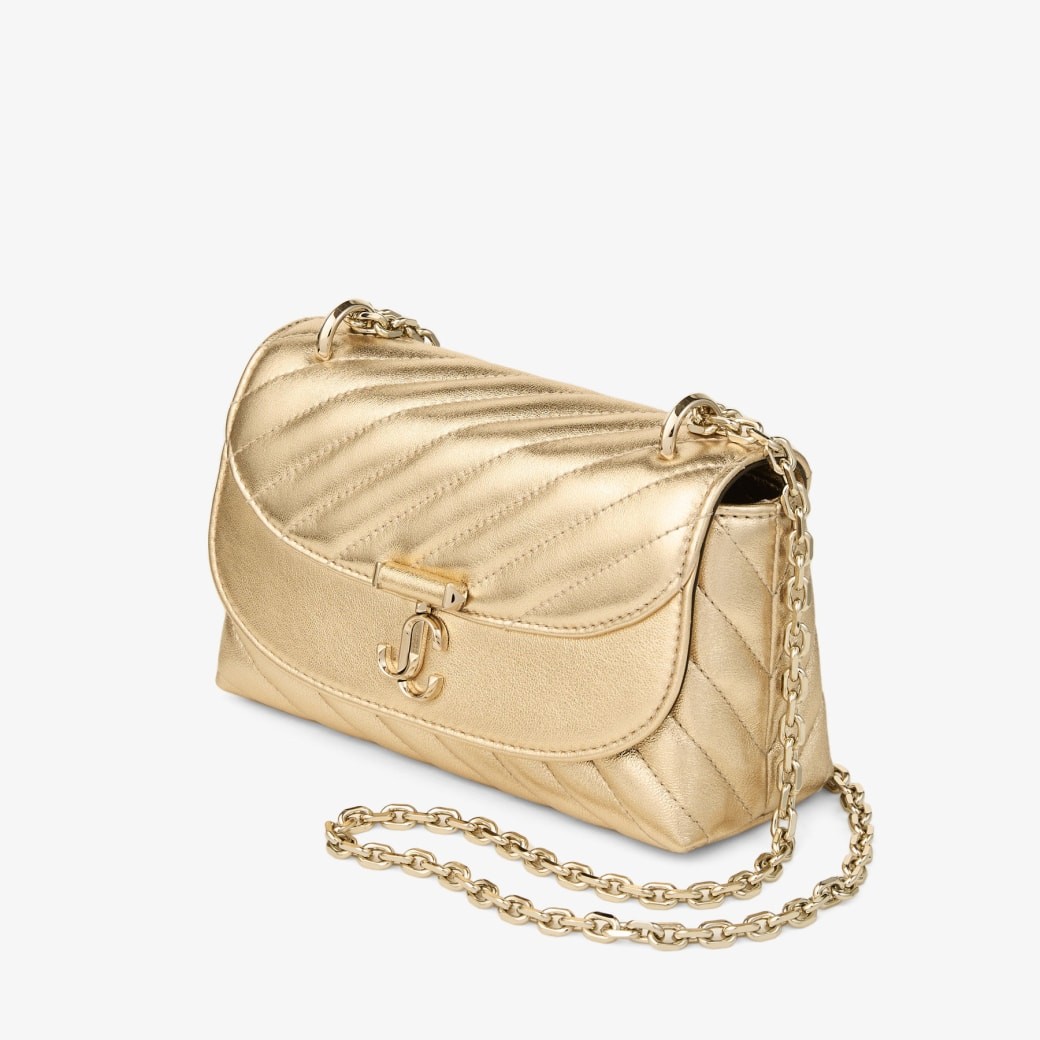 Curve Cross Body Small Gold Quilted Metallic Nappa Leather Crossbody Bag