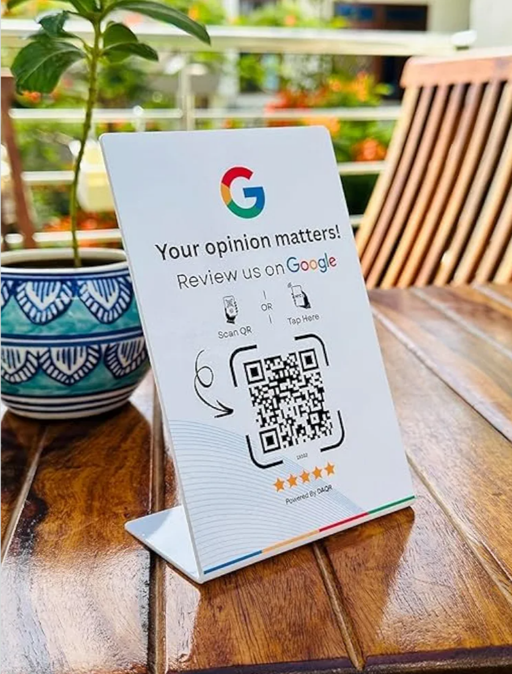 Standee with QR Code for Google Review | Boost Business Reviews with Tap or Scan | Pre-Configured | 4 Inches x 6 Inches | NFC Review Standee | Self Setup | White