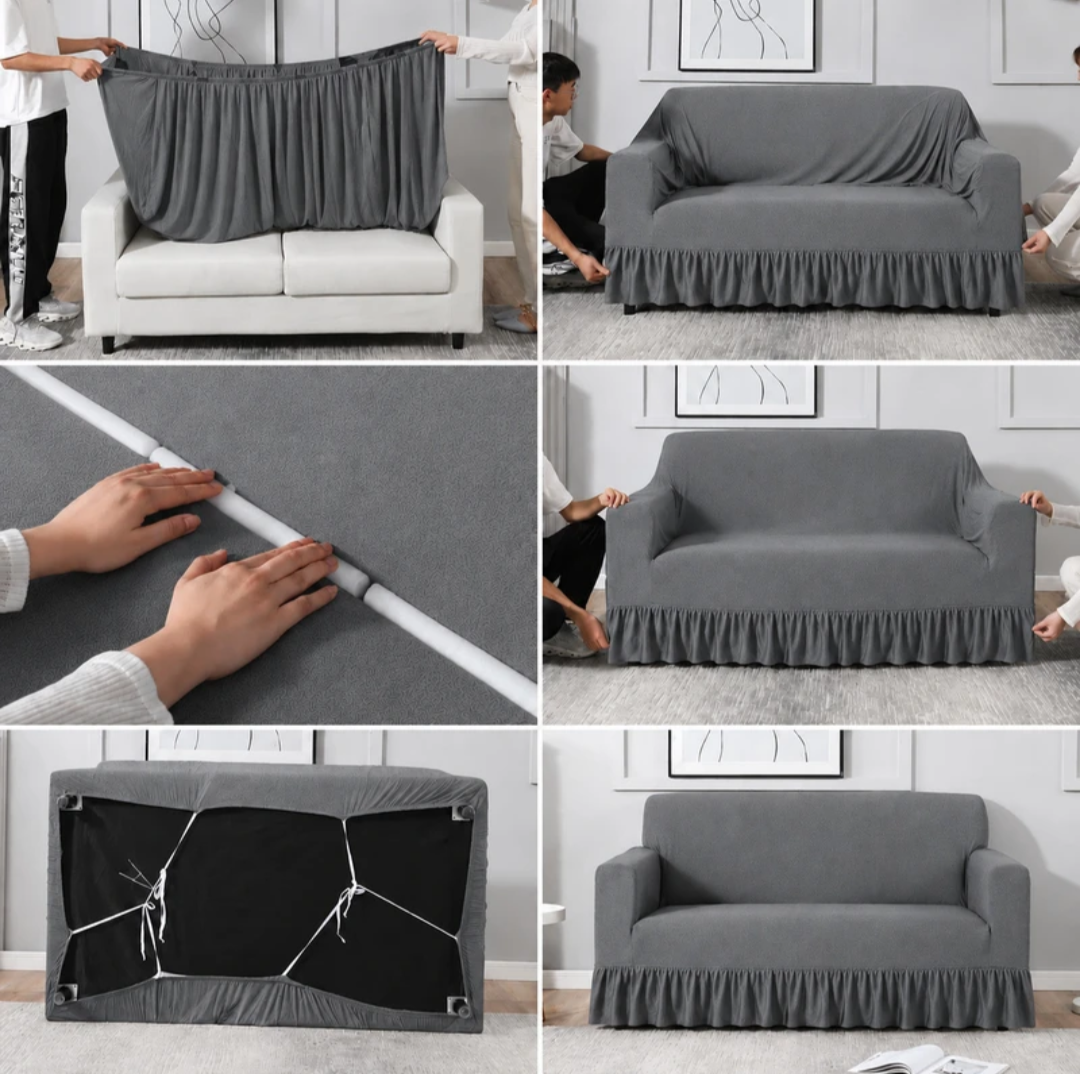 Polycotton 3+1+1 Seater Sofa Plain Cover | lite weight | extra soft (Pack of 3 Grey)