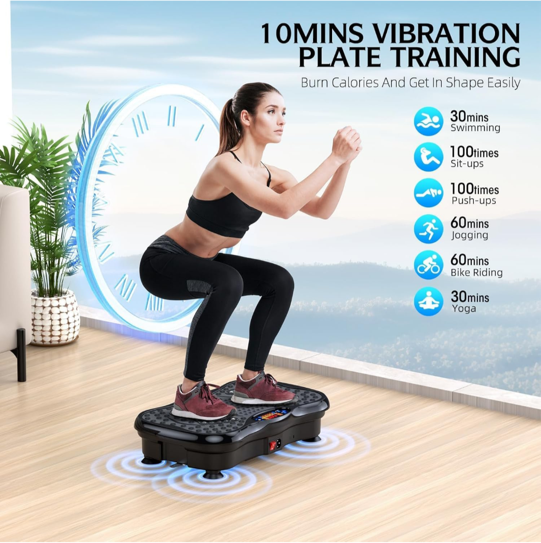 Vibration Plate Exercise Machine for Weight Loss Full Body Fat Burner & Shaker with Magnetic Acupressure Surface, Resistance Bands &Remote Control Home Gym Fitness Equipment (150 KG Capacity)