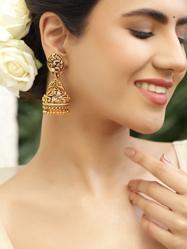 Luxury jewellery | Gold Toned Ethnic Jhumkas