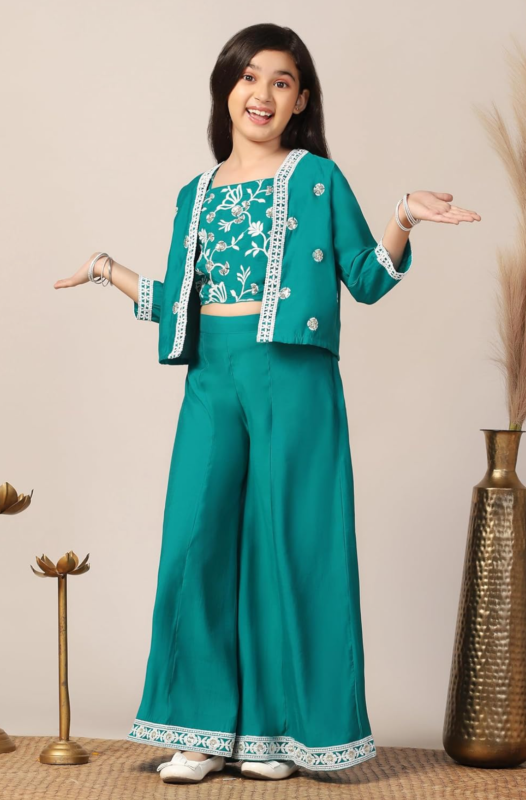 Fashion Girl's Silk Blend Ethnic Top and Palazzo Set |Kids Salwar Suit Set|Indo Western Set
