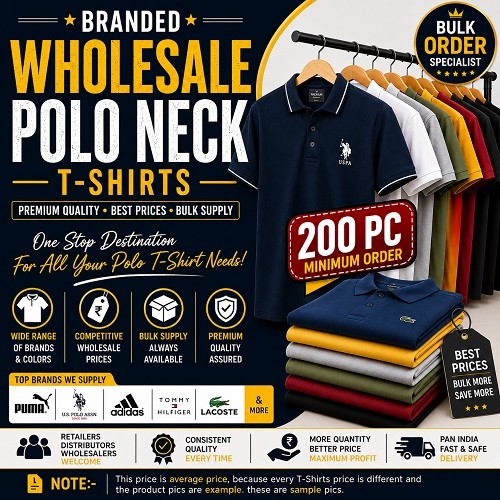 Branded Surplus Wholesales Pack of 200 Men S, M, L, XL, XXL, Striped, Self Design with Multi color and Size T-Shirt