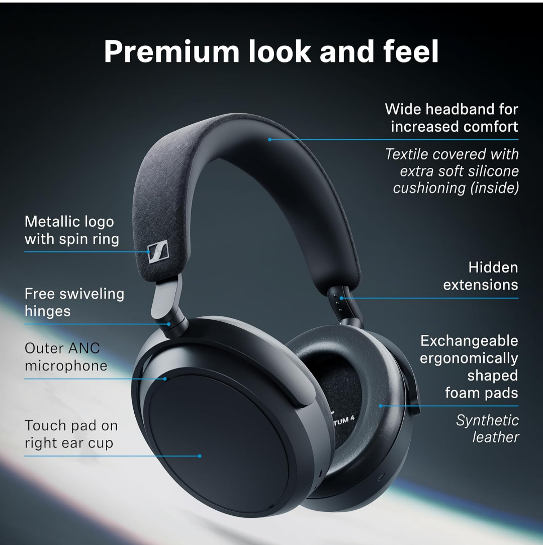 Sennheiser Momentum 4 Headphones - Bluetooth Headset for Crystal-Clear Calls, Adaptive Noise Cancellation, 60h Battery Life, Lightweight, Brown | Adaptive Anc and Transparency, Up to 60-Hr Battery, Bl