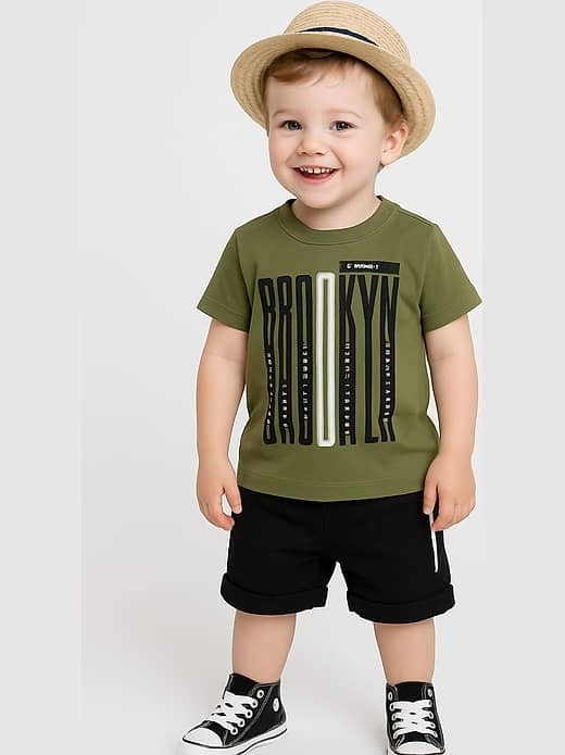 Brand LOVELY Pack of 1 Unisex Cotton T-Shirt & Shorts Set (Green)