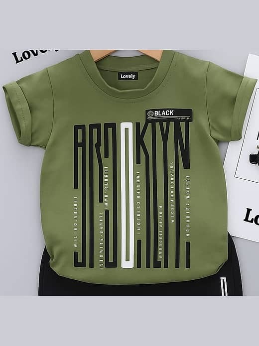 Brand LOVELY Pack of 1 Unisex Cotton T-Shirt & Shorts Set (Green)